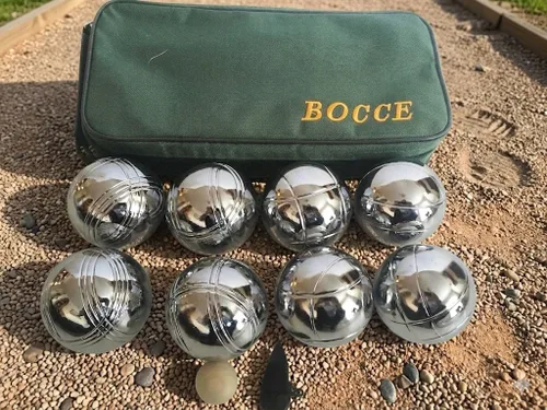 Vista 2 de BuyBocceBalls Listing - Juego de boca/petanca de metal de 2.874 in con 8 bolas de plata y bolsa verde - Individual