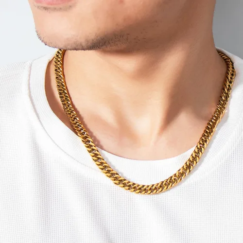 Vista 2 de Tuewut Collar de cadena cubana para hombre, 0.315 in grueso Miami plata oro acero inoxidable hip hop, 1820222426 pulgadas de longitud - con caja