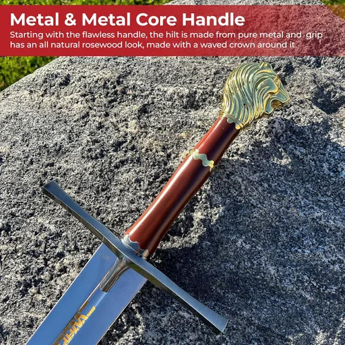 Vista 5 de MedievalDepot Chronicles of Narnia Prince Sword Réplica – Total 45 pulgadas con hoja de metal y empuñadura decorativa de cabeza de león – Incluye