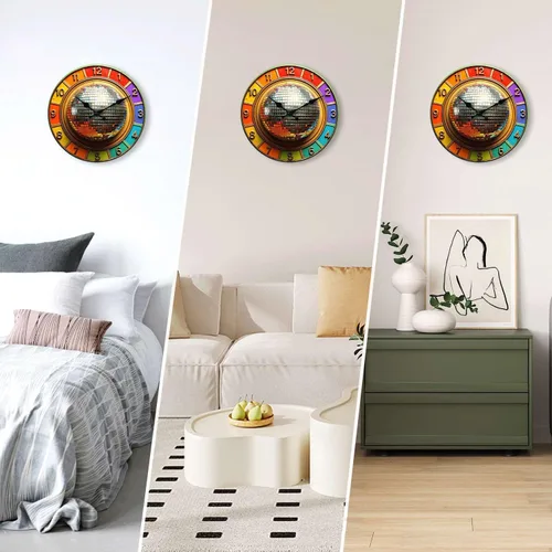 Vista 6 de Reloj de pared, reloj de pared retro sin tictac, funciona con pilas, relojes de pared de madera dorada para cocina, sala de estar, dormitorio
