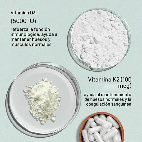 Vista 4 de Vitamina D3 K2 Cápsulas – Vitamina D3 5000 UI y Vitamina K MK7 100 mcg – 60 cápsulas – Suplemento vegetariano de vitamina D fabricado en Estados