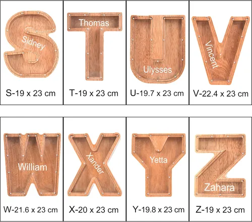 Vista 8 de Alcancías con nombre personalizado para niños, alcancía con letra personalizada, banco de dinero del alfabeto de madera, regalos para niños y niñas