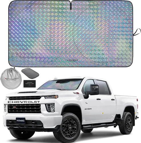 Vista 26 de Parasol de Parabrisas de Una Pieza - Parasol Cromado Líquido Plegable para Ventana Delantera de Auto para Carros SUV Camión - Protector Visor