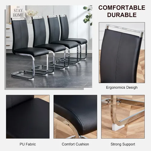 Vista 6 de JUFU Moderno juego de mesa de comedor de mármol sintético de 63 pulgadas para 6, mesa de cocina rectangular con base de pedestal en forma de U