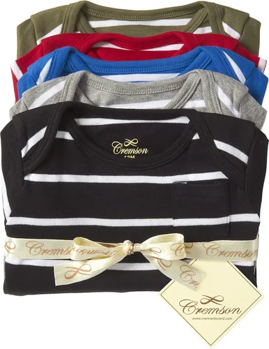 Vista 4 de Cremson Paquete de 5 mamelucos unisex de algodón de una pieza de manga corta, Multi (Multi Stripe)