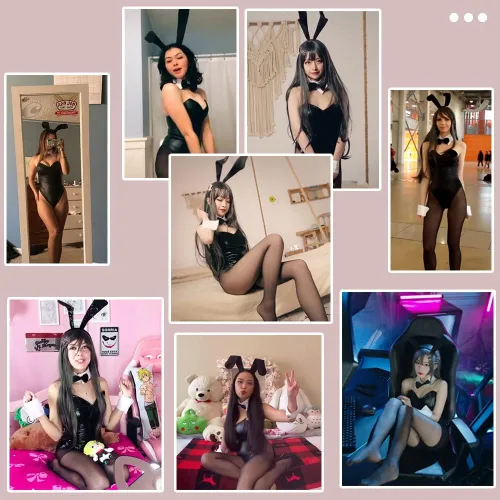 Vista 3 de Conjunto de traje de cosplay de Senpai para mujer disfraz de anime rol cosplay de una pieza con medias de orejas de conejito