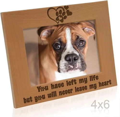 Vista 3 de KATE POSH Marco de fotos grabado de madera natural You Have Left My Life, but You Will Never Leave My Heart, huellas de patas en mi corazón, regalos