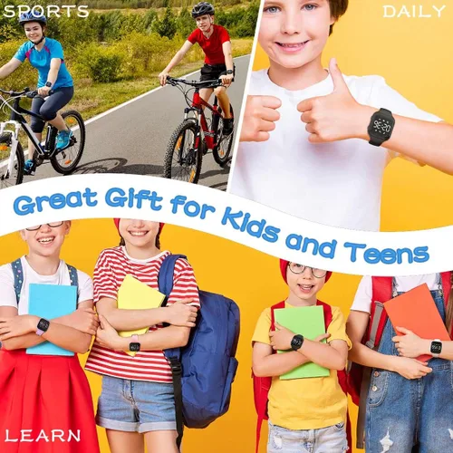 Vista 7 de Reloj LED multifunción para conteo de pasos para niños, reloj digital, podómetro sin Bluetooth, cronómetro, reloj despertador, calorías