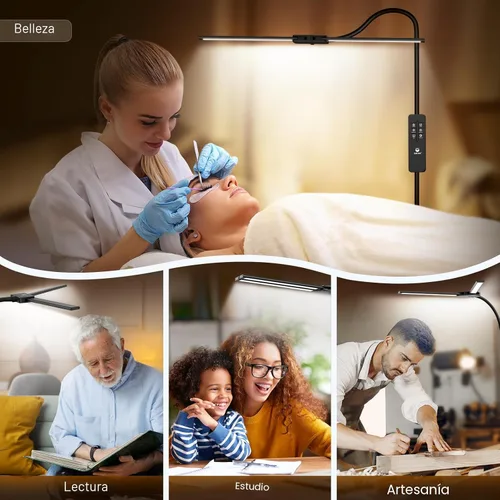 Vista 6 de Syrinx Lámpara de Pie LED, Lámparas de Pie de Doble Cabezal con Cuello de Ganso para Sala de Estar con Interruptor de Gestos y Control Remoto