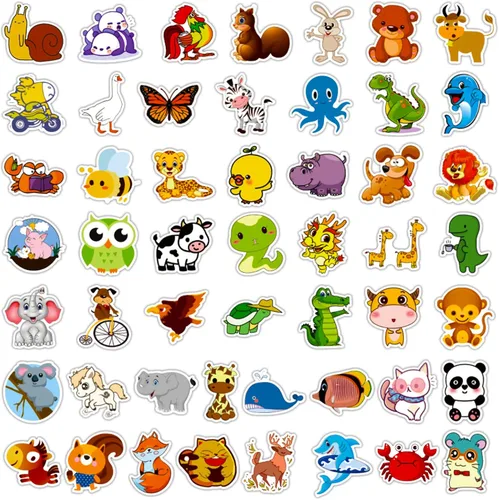 Vista 6 de Calcomanías de animales lindos para niños, 100 piezas de calcomanías de animales de zoológico para botella de agua, calcomanías de granja