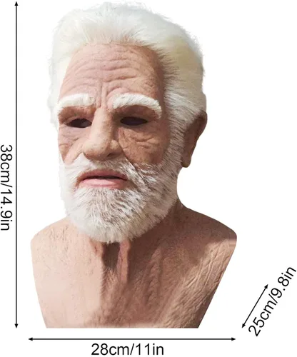 Vista 5 de GBSELL Máscara facial de Halloween 2023 en forma de abuelo con peluca realista de arrugas humanas para cosplay, herramientas para fiesta, carnaval