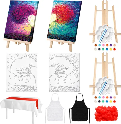 Vista 13 de Zhanmai Kit de 112 Piezas para Beber y Pintar para Adultos Noche de Cita Kit de Pintura de Lienzo Predibujado para Parejas Arte de Pintura en Lienzo