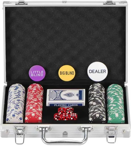 Vista 9 de Juego de 300 fichas de póquer numeradas para Texas Holdem, Blackjack, torneos con estuche de aluminio, 2 barajas de cartas, distribuidor, ciego Negro