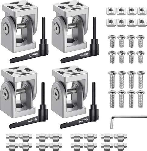 Vista 8 de JiGiU Conector de ángulo de 2 piezas Conector de junta 4040 Tuerca 8 Bisagra flexible Rango de rotación de 180° con palanca de sujeción Conector