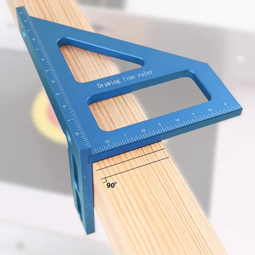 Vista 6 de Regla de medición multiángulo imperial 3D de 6 pulgadas, transportador cuadrado de carpintería de aleación de aluminio de 45/90 grados, línea
