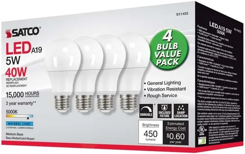 Vista 6 de Satco 11453-5A19/LED/850/120V/D/4PK (S11453) A19 A Line Pear Bombilla LED