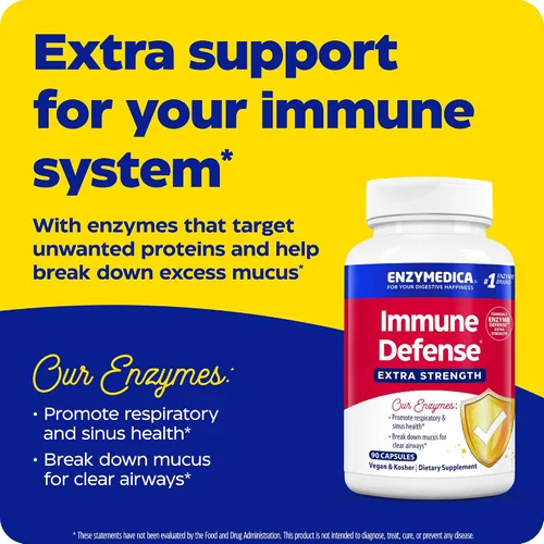 Vista 4 de Enzymedica, Defensa inmunológica, extra fuerza, enzimas proteolíticas para apoyo inmunológico y respiratorio 2X, 90