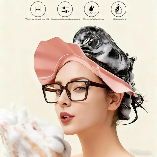 Vista 3 de Gorro de champú ajustable, impermeable, suave, sin BPA, para cabeza, oídos, elástico, para lavado de cabello, protección suave para ojos y oídos