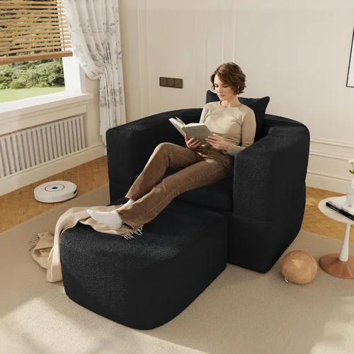 Vista 19 de WJShome Sofá moderno en forma de nube curva de 90 pulgadas para sala de estar, sofá de suelo perezoso, sofá Boucle LoveSeat de 3 plazas, acogedor
