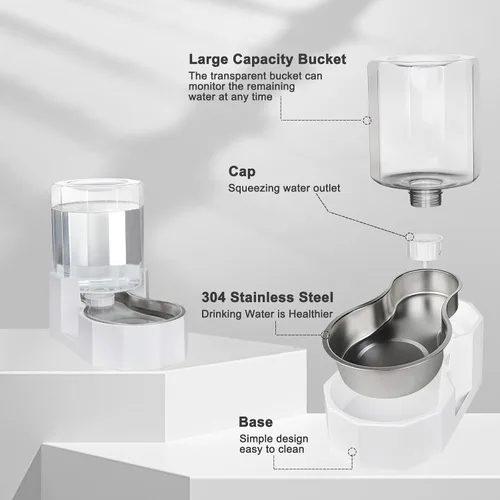 Vista 4 de Sfozstra - Dispensador de agua por gravedad: Comedero automático de 4L en acero inoxidable blanco para gatos sin filtros para mascotas, uso