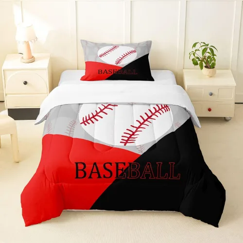 Vista 4 de Jejeloiu Juego de edredón deportivo para niños de tamaño individual, edredón de juego de béisbol para niños y niñas, juego de edredón transpirable