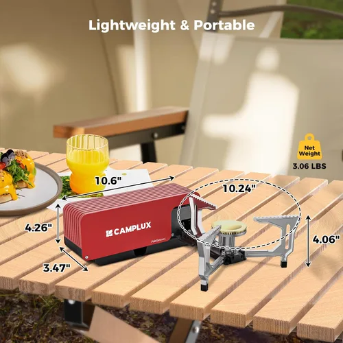Vista 7 de Estufa de camping plegable CAMPLUX FoldGo, 7500 BTU, estufa portátil de gas butano, estufa plegable con cassette con bolsa de transporte y quemador
