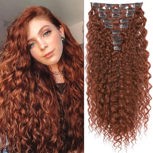 Vista 23 de LONAI Extensión de Cabello, 9 piezas, 56 cm de largo, castaño, extensiones de cabello rizadas con pinza, LN002, extensiones de cabello sintético