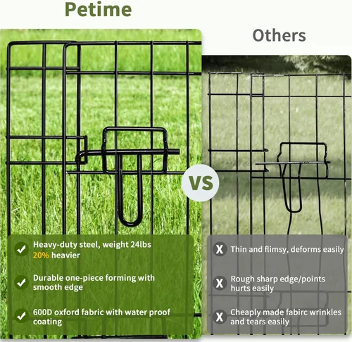 Vista 9 de PETIME - Corral plegable de metal para ejercicio de perros/Parque de juegos para cachorros con 8 paneles para interior/exterior, valla de patio