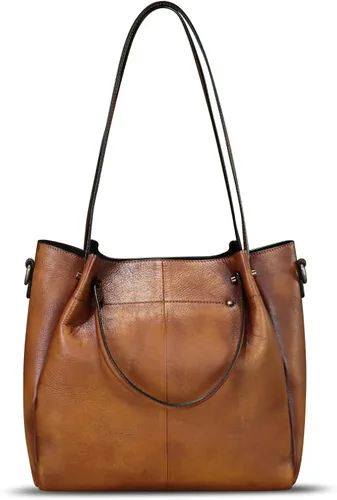 Vista 3 de Bolsos de cuero genuino para mujer, bolsos vintage hechos a mano con asa superior