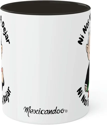 Vista 4 de AMLO - Taza de café Ni Nos Vamos A Dejar Ni Nos Vamos A Rajar con divertidos dibujos animados Muñeco AMLITO Taza de cerámica blanca brillante