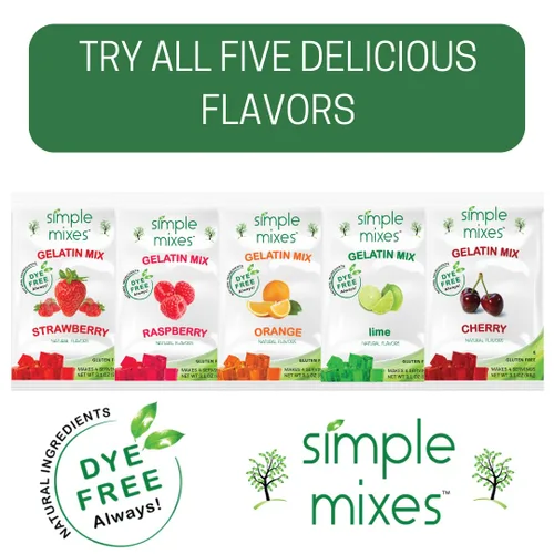 Vista 8 de Simple Mixes Postre de gelatina natural, frambuesa, fresa y cereza, aperitivo saludable, sin colorantes, sin gluten ni grasa, Kosher, paquete de 3