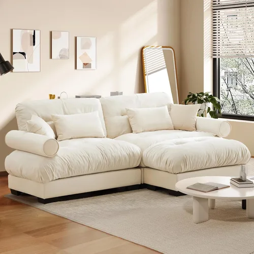 Vista 42 de Reposapiés Otomano Tapizado de Terciopelo con Cojín para Sofá Seccional Sofá 300 libras para Sala de Estar (Beige)