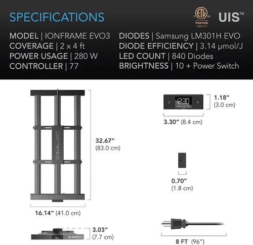 Vista 7 de AC Infinity IONFRAME EVO3, Samsung LM301H EVO Bar Luz LED de cultivo 2x4, 840 diodos, con controlador de horario, luces comerciales de espectro