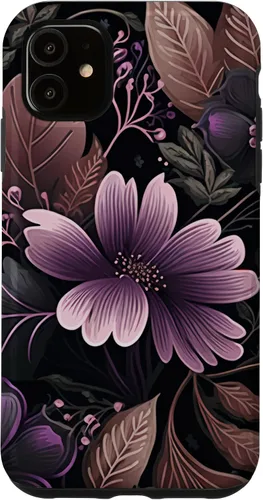 Vista 5 de Funda para iPhone 15 Moody Floral con Flores Moradas y Hojas Decorativas