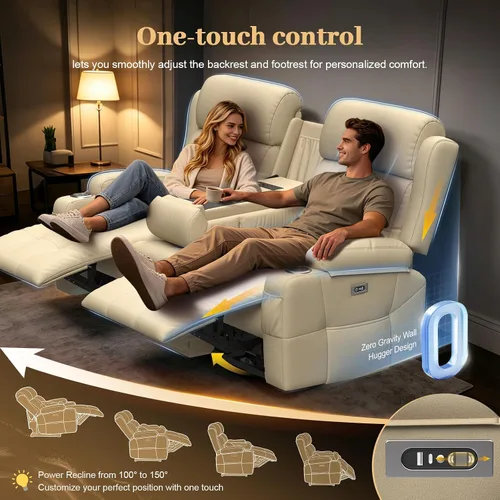 Vista 121 de Sofá de Dos Plazas Reclinable, Sofá Reclinable de Masaje con Gran Capacidad de Peso, Silla de Dos Plazas para RV en Liquidación con Consola, USB