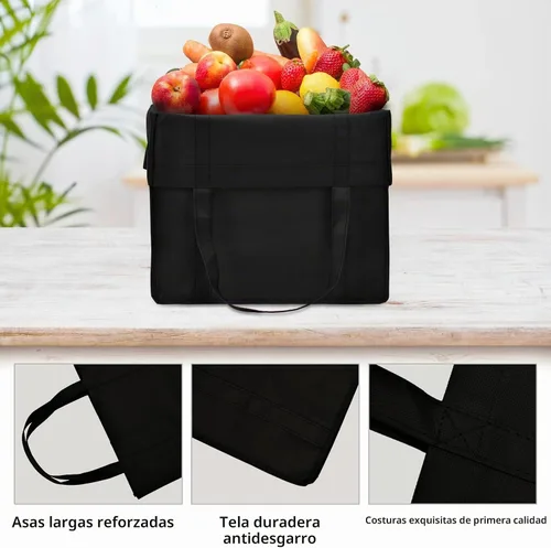 Vista 5 de JERIA Paquete de 24 bolsas de comestibles reutilizables, bolsas de compras grandes y plegables lavables, bolsas de mano resistentes con asas Negro