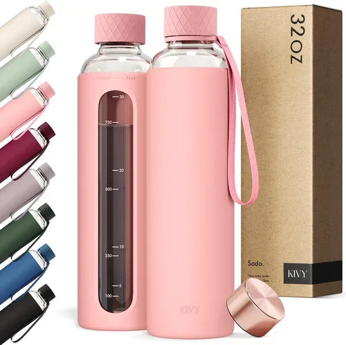 Vista 10 de KIVY Botella de agua de vidrio con funda de silicona de 22 oz