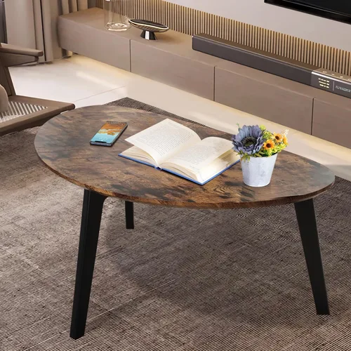 Vista 8 de Mesa de centro moderna para el espacio, mesa central ovalada simple con marco de madera para sala de estar, 19 pulgadas de profundidad x 34 pulgadas