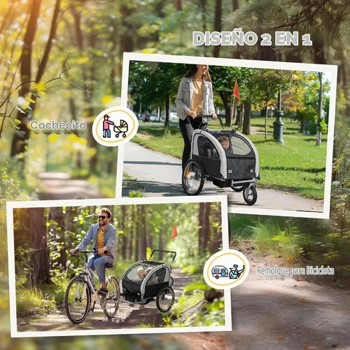 Vista 3 de Aosom Elite 360 - Remolque giratorio para bicicleta para niños, doble para niños, dos ruedas Negro