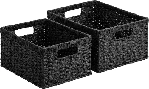 Vista 31 de StorageWorks Cesta de mimbre con asa, cestas de almacenamiento de mimbre para organizar, cestas de almacenamiento decorativas para estantes, cuerda