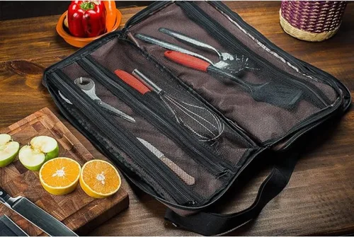Vista 4 de EVERPRIDE Bolsa para cuchillos de chef con capacidad para 20 cuchillos, además de compartimento grande con cremallera para herramientas de cocina