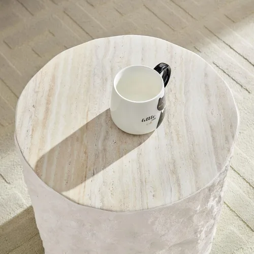 Vista 8 de WILLIAMSPACE Mesa auxiliar redonda de 15.75" con patrón de piedra de cemento para sala de estar, mesa auxiliar moderna circular de fibra de vidrio