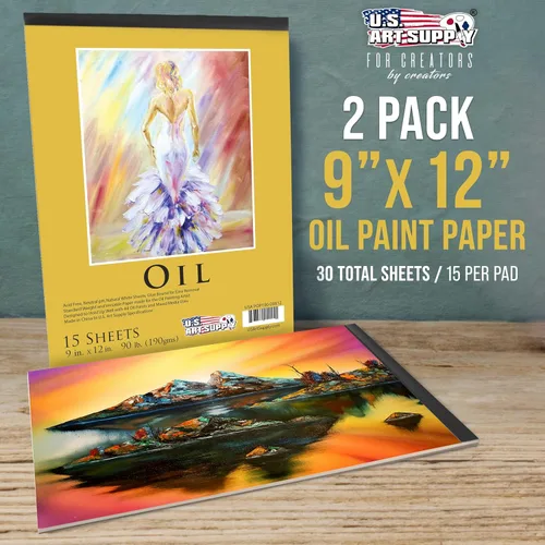 Vista 2 de U.S. Art Supply Bloc de pintura al óleo de alta calidad de 9 x 12 pulgadas (paquete de 2, 30 hojas en total) – 90 libras (6.70 oz/m²) – Papel pastel