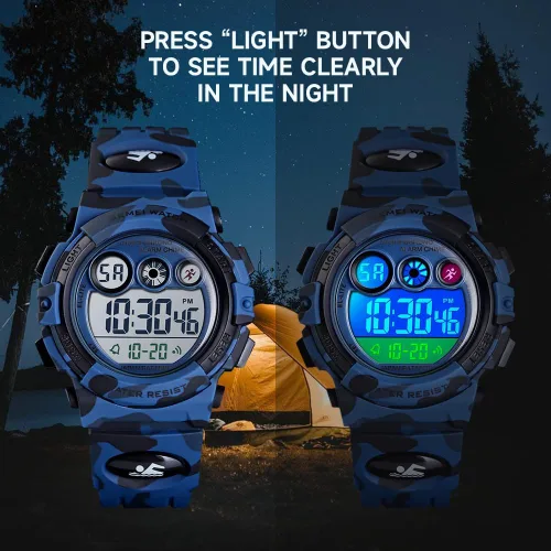 Vista 4 de Silike Reloj de pulsera digital para niños con alarma, cronómetro, función de temporizador para niños y niñas (6 a 15 años), color azul militar