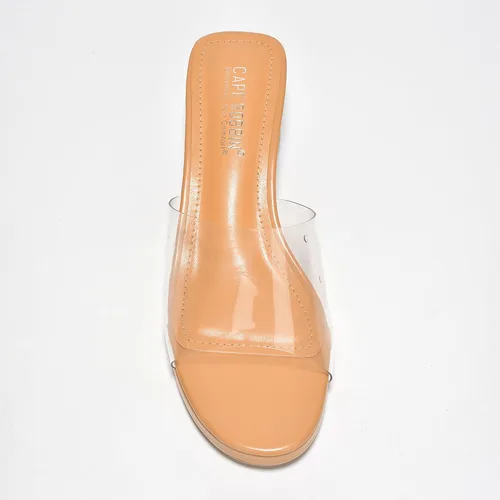Vista 4 de Cape Robbin Tacones transparentes de bloque bajo para mujer, sandalias transparentes con punta abierta redonda (Anjelic)