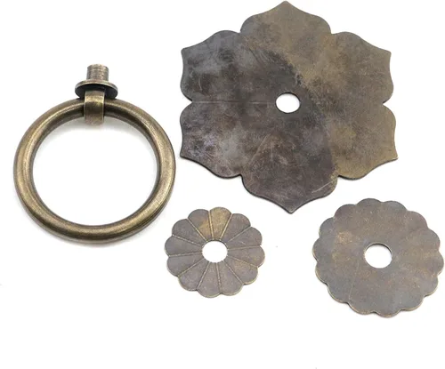 Vista 5 de Bitray Tiradores de anillo de bronce antiguo, tiradores de anillo en forma de flor para cajones de aparador, 2