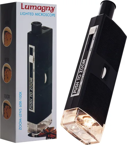 Vista 2 de Microscopio de bolsillo iluminado Aumento ajustable 60x, 80x, 100x Iluminación brillante Compacto y de mano Ideal para laboratorios