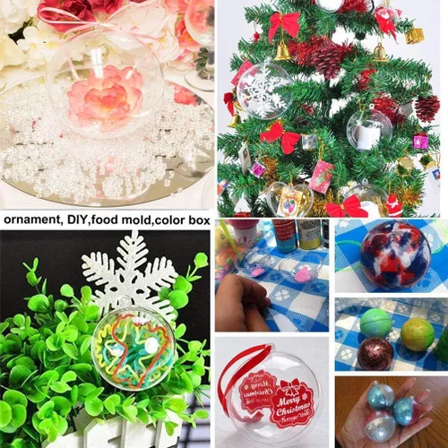 Vista 5 de Bolas transparentes de plástico acrílico rellenables, esferas para colgar, adorno de fiesta, decoración para boda, fiesta, festival, hogar