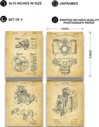 Vista 3 de Govivo Patente de cámara antigua: un conjunto de cuatro patentes de equipos de fotografía para decoración de pared impresiones con fondos sepia