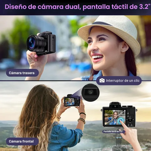 Vista 6 de Cámaras digitales 8K para fotografía con WiFi, cámara de vlogging de 88MP con enfoque automático para YouTube con lente dual, cámara de apuntar